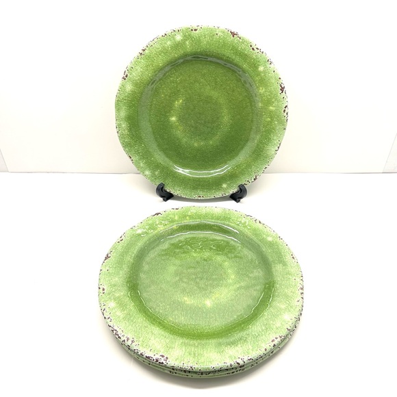 PIER 1 Carmelo Melamine Crackle Green 11” Dinner Plate Charger Set Of 4 Rustic - Picture 9 of 9